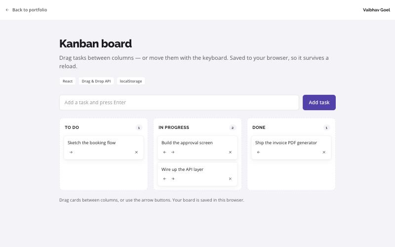 Screenshot of Kanban board